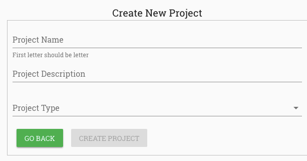 Create Project Interface